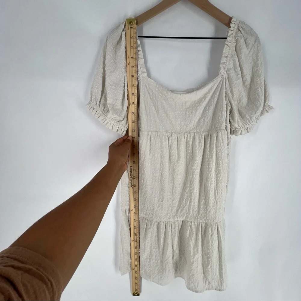 Sophie Rue Cream Lightweight Textured Puff Sleeve Peasant Mini Dress Size L - Picture 9 of 10